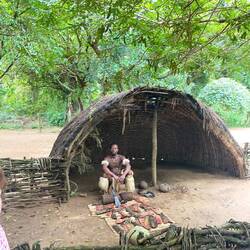 Medicine mans hut with all his "tools" and barks for cures