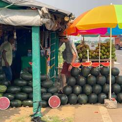 We saw a bunch of watermelon stands along one ateetch of highway. Note the painted red circle!