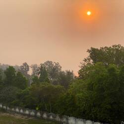 Our peek-a-boo view of the Bay of Bengal from our hotel window