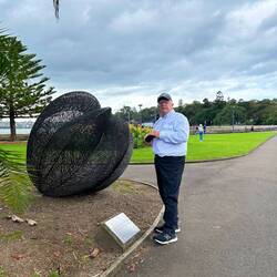 Paul admiring the Bronwyn Oliver sculpture.