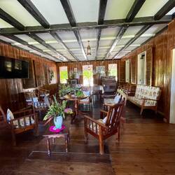 Love the living room. Walls are made of all different woods.
