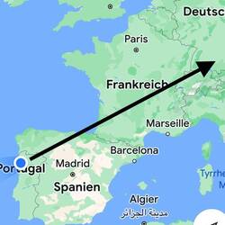 Flugstrecke Porto-Memmingen