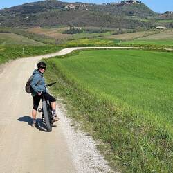 E-biking on white clay gravel roads