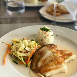 Filet vom Steinbut gegrillt an Weisswein-Sauce