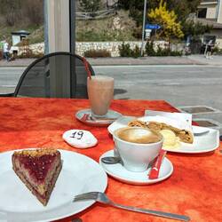 Buchweizentorte und Apfelstrudel mit Eis