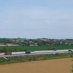Avignonet-Lauragais in the distance, with its windfarm.