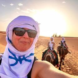Us heading to the tent camp in the Sahara