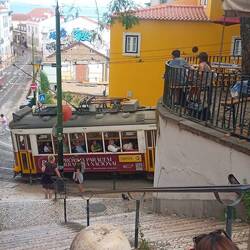 Die historische Straßenbahn wühlt sich auch durch den Verkehr