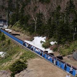 Das gibt es wohl auch nur in Japan, eine Rolltreppe rauf auf den Berg