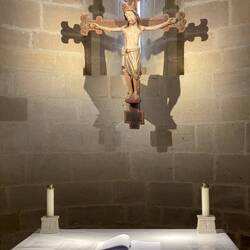 At the alter wooden depiction of Christ is authentically dated to 13th century, look at the nails.