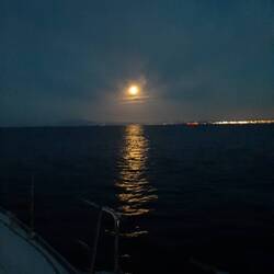 Departing Villefranche with a full moon