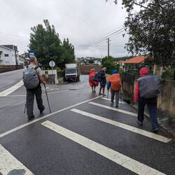 Pilgrims in a light rain.