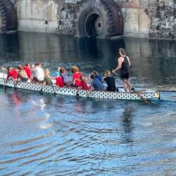 Dragon boat practising on the harbour