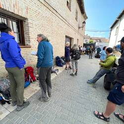 Queue outside Albergue