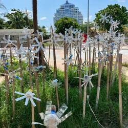 Windmills made from used water bottles