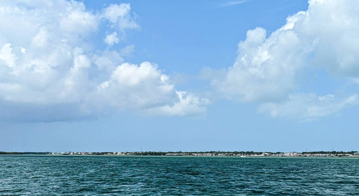 Looking West, you can see where we've been anchored at Tavernier Key.