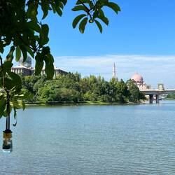 View of the pink mosque from the gardens