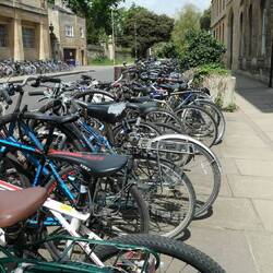 The Oxford students are not allowed to have cars, so they all have bikes.