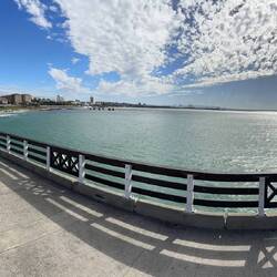 View from the pier out to the shipping port