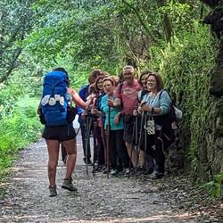 There are now groups of people on the trail.