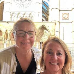 Theresa and I outside the cathedral in a nearby restaurant.