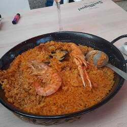 To end the day- seafood paella with a glass of Rosé
