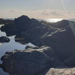 viele kleine und große Felsen glitzern in der Abendsonne 🌈