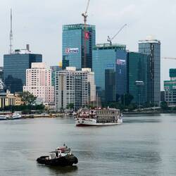Sailing down Saigon River, Vietnam.