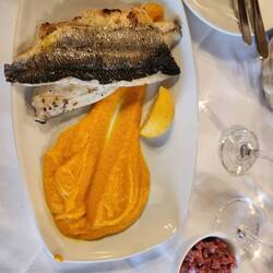 Dinner at Bourakis - three of us had the yummy sea bass!