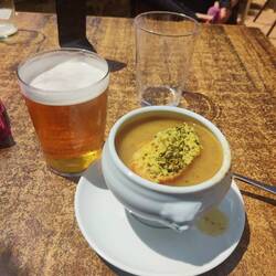 Soup and beer at the end of the walk