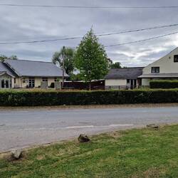 Village hall left, Rose Inn right