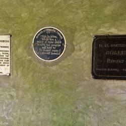 Plaques inside historic building