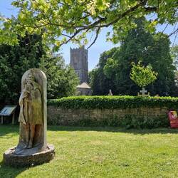 King Tewdrig sculpture outside Mathern Church