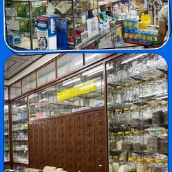 Pharmacy - western medicine on top, eastern medicine on bottom