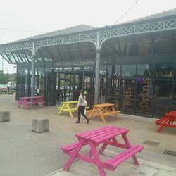 Seating outside The Wool Market