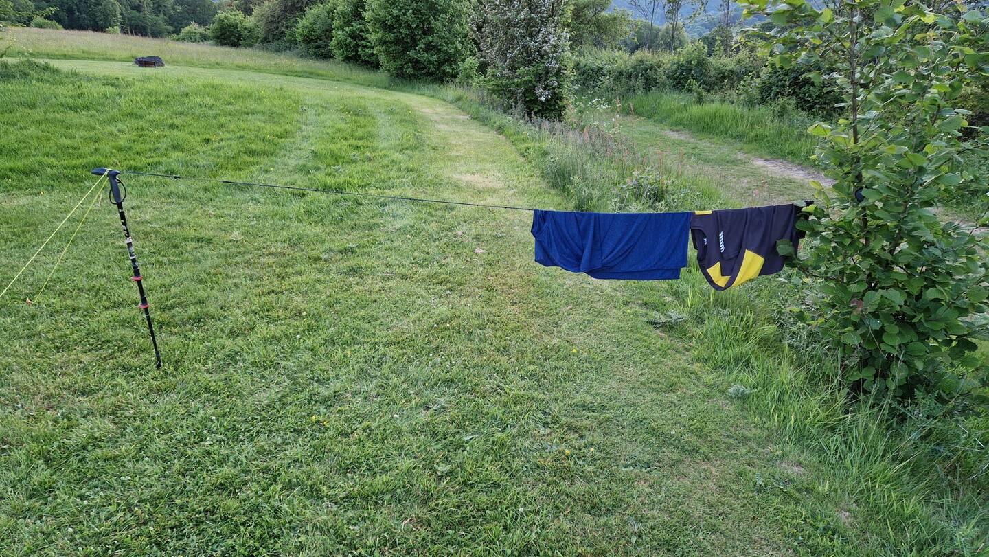First use of my new £7 Sea to summit washing line. The sliding toggles worked well clamping clothes