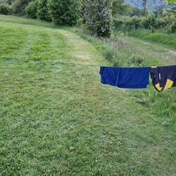 First use of my new £7 Sea to summit washing line. The sliding toggles worked well clamping clothes