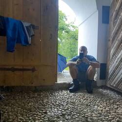 We went to church today ....well we took shelter at the entrance!