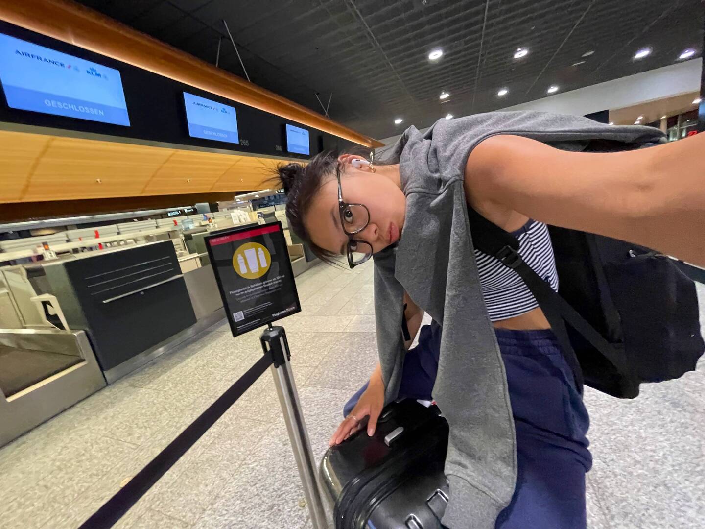 Patiently waiting to check my bag in Zurich