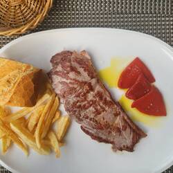 Dinner: Beef loin with marinated peppers, not the pilgrims meal