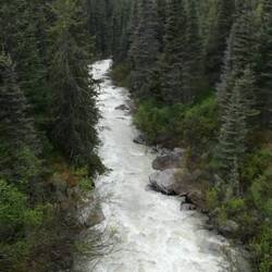 Lots of water coming down the mountain sides from the melting snow