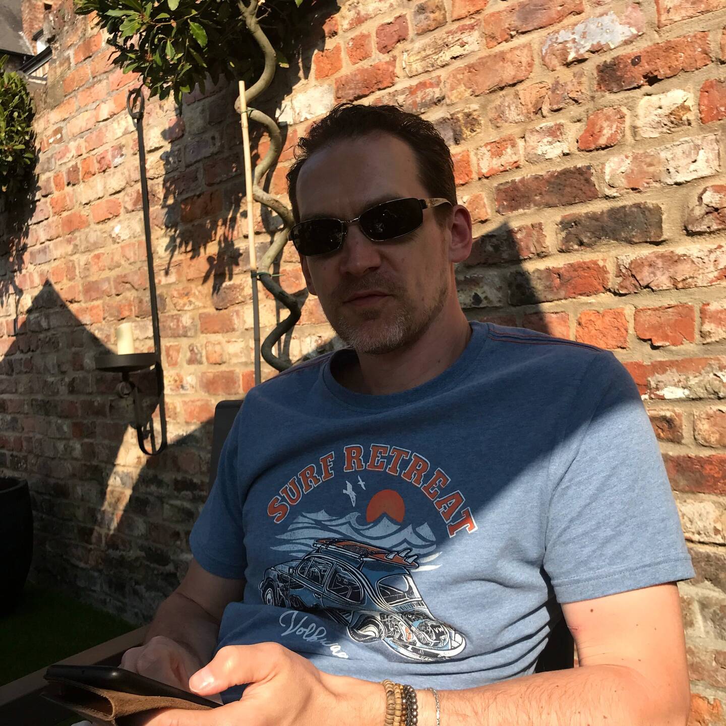 Enjoying a drink in the hotel garden