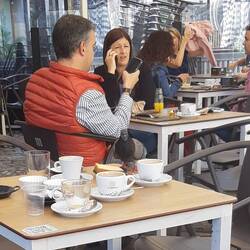 The scene at morning coffee