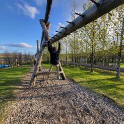 Playing on the playground at our campsite