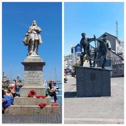 Brixham; William of Orange statue / Man and Boy statue