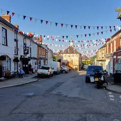 The square Clun. White Horse Inn on the left