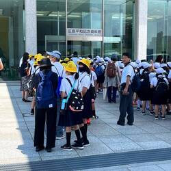 School groups await entry to the museum