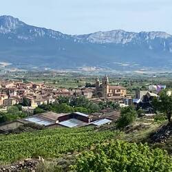 City of Elciego with Sierra de Cantabria