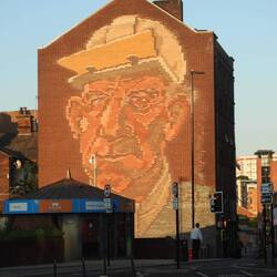 A brick mural near the quays.