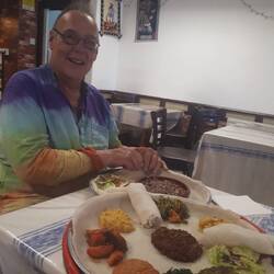 Lamb curry and a veggie taster dish at the Eritrean restaurant